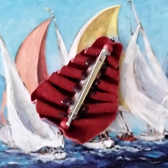 Unique Leather Sailboat Design Brooch or Lapel Pin - Picture 3 of 5